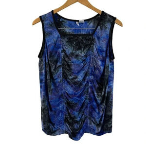 Sami & Jo Tank Top Plus 2X Textured Velvet Paisley Tie Dye Draped Stretch Blue